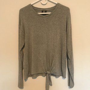 Bobeau Gray Long Sleeve Sweater with Front Tie